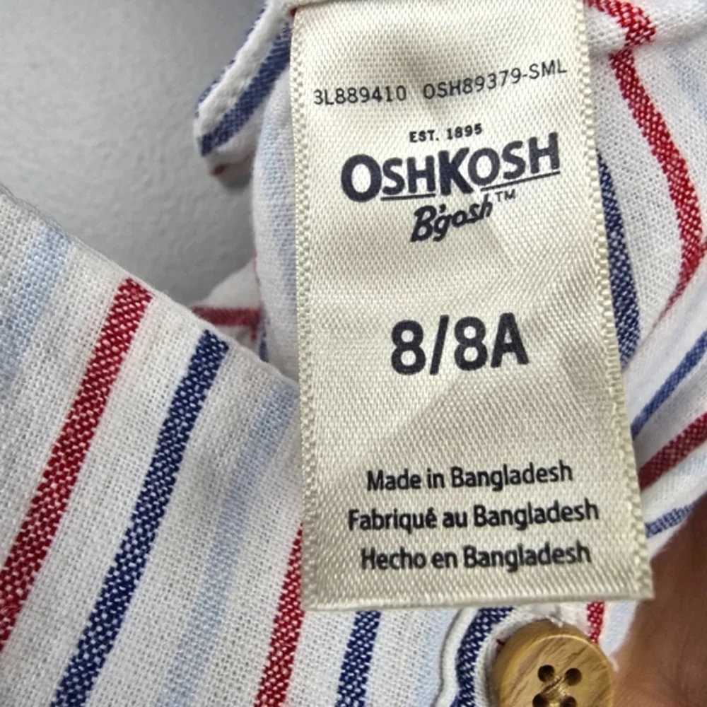 OSHKOAH B'GOSH Stripped Linen Summer Midi Dress Red White & Blue Girls‎ Size 8A
